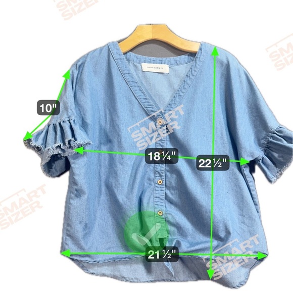 Denim Blue Ruffle Sleeve Blouse - Picture 4 of 5